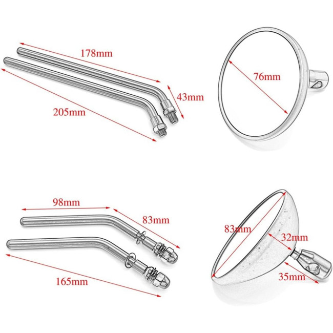 Алюминиевые черные классические боковые зеркала GBAPYUSK заднего вида для мотоцикла (4052)