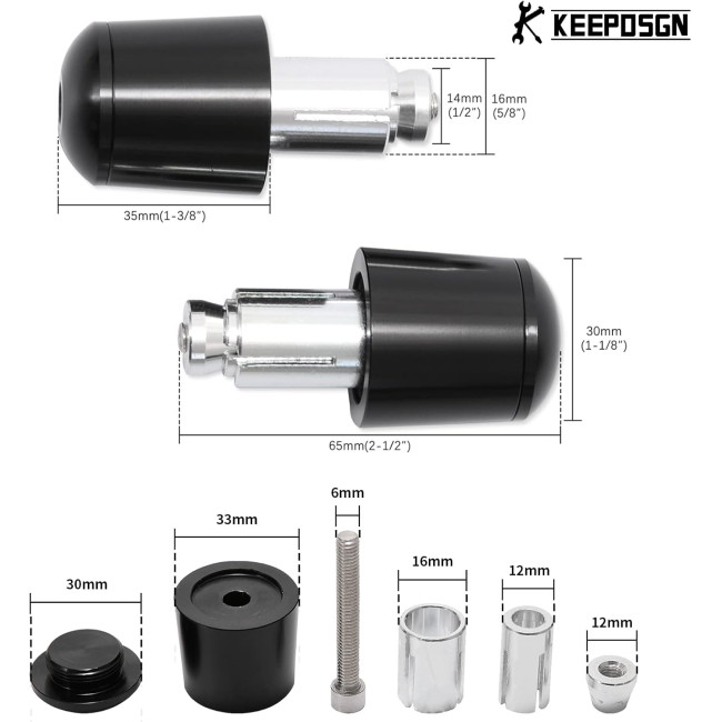 Алюмінієві заглушки керма мотоцикла KEEPDSGN FBA-EUYDEUJME165, чорні (4062)