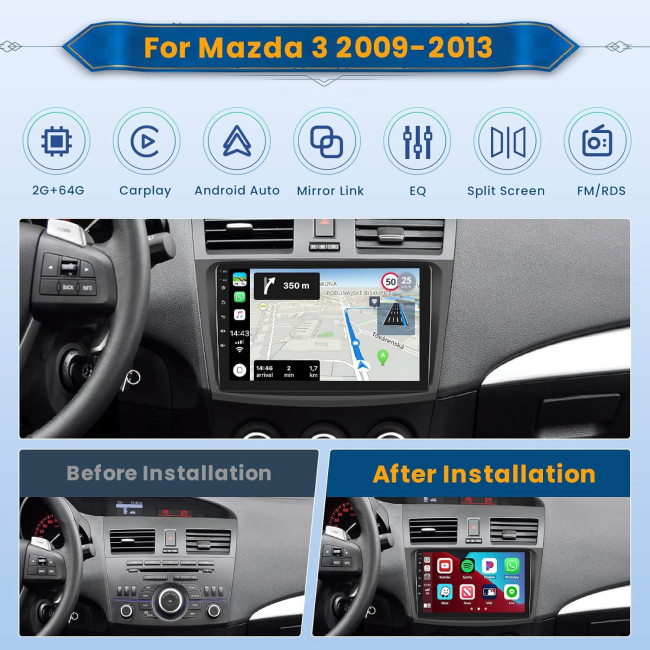 Автомагнітола Inefala 9 дюймів Android 15 для Mazda 3 2009-2013 (4105)