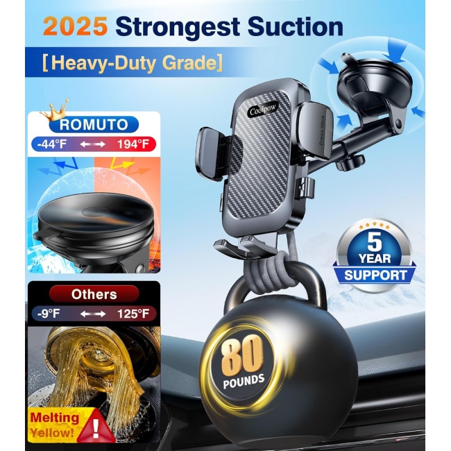 Автомобільний тримач для телефону Coolpow XP19, обертання на 360°, чорний (2080)