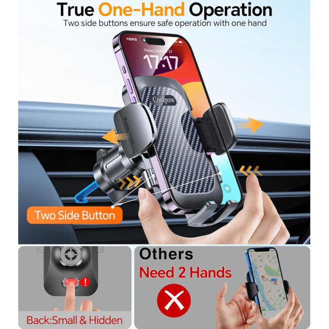 Автомобільний тримач для телефону Coolpow XP19, обертання на 360°, чорний (2080)