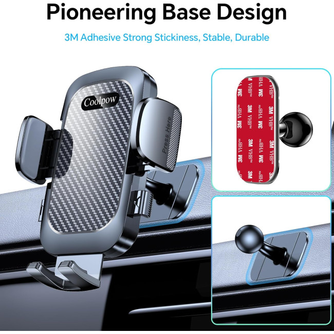 Автомобільний тримач для телефону Coolpow XP19, обертання на 360°, чорний (2080)