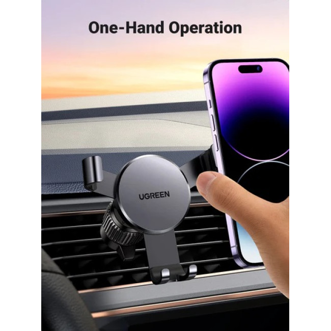 Автомобільний тримач для телефону UGREEN Auto Lock з регульованим поворотом на 360° через вентиляційний отвір, чорний (0022)