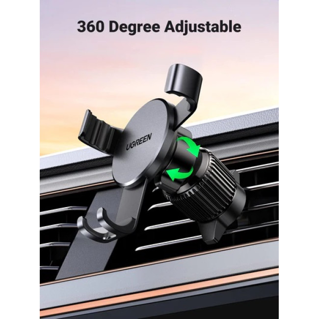Автомобільний тримач для телефону UGREEN Auto Lock з регульованим поворотом на 360° через вентиляційний отвір, чорний (0022)