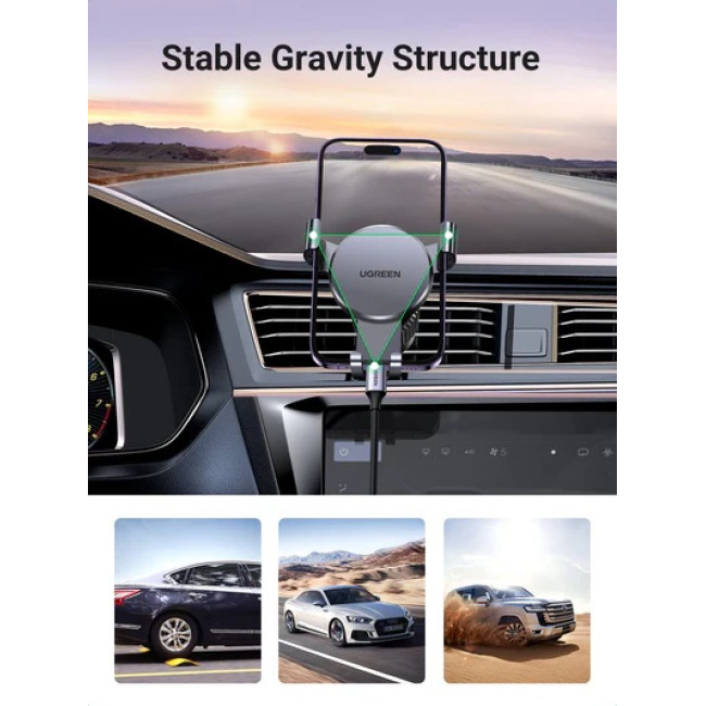 Автомобільний тримач для телефону UGREEN Auto Lock з регульованим поворотом на 360° через вентиляційний отвір, чорний (0022)