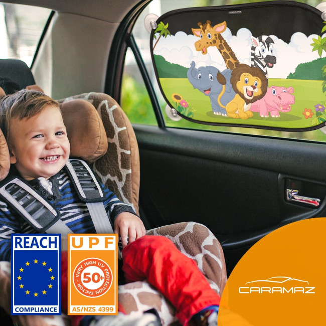 Детский автомобильный солнцезащитный тент CARAMAZ Safari_cups25 с защитой от солнца 48 x 30 см с присоской (2143)