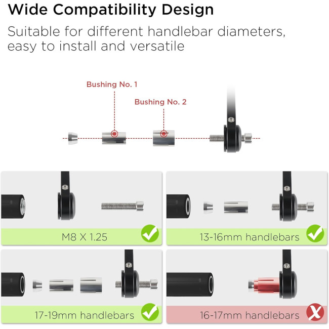 Evermotor Дзеркало заднього виду для мотоцикла, 360°, сумісне з кермом 22 мм, чорне (5021)