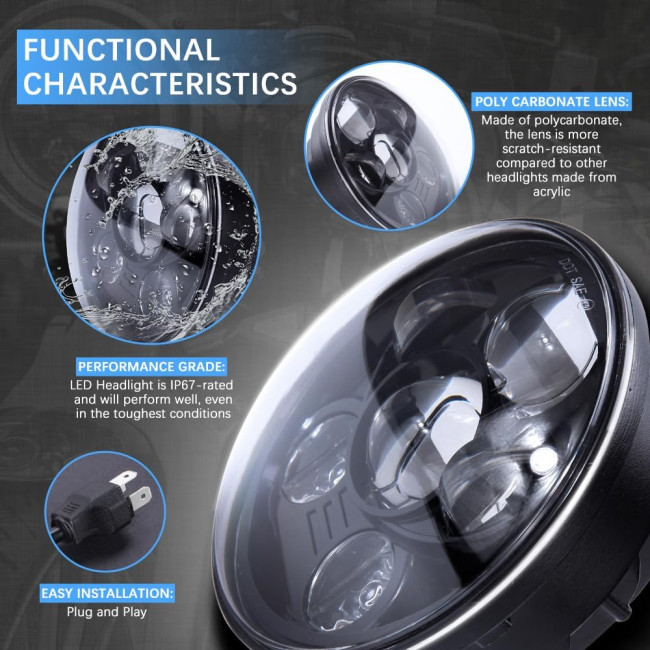 Фара для мотоцикла DREAMIZER WFMEUJLL290, 5,75-дюймовая, 45 Вт, черная (4029)