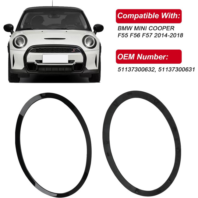 JAOGAUS пара міні-кільце для фар ‎FD002, сумісні з BMW Mini Cooper, глянцевий чорний (5025)