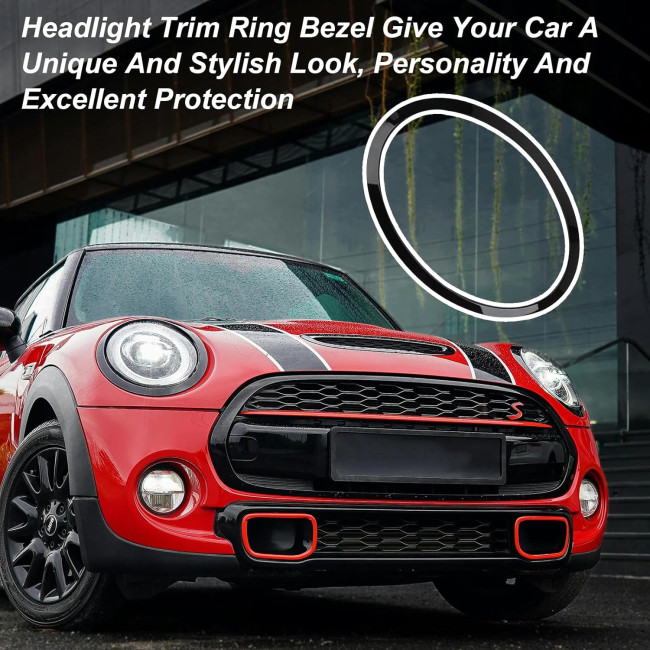 JAOGAUS пара міні-кільце для фар ‎FD002, сумісні з BMW Mini Cooper, глянцевий чорний (5025)