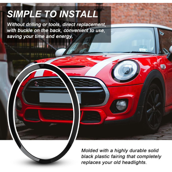 JAOGAUS пара міні-кільце для фар ‎FD002, сумісні з BMW Mini Cooper, глянцевий чорний (5025)