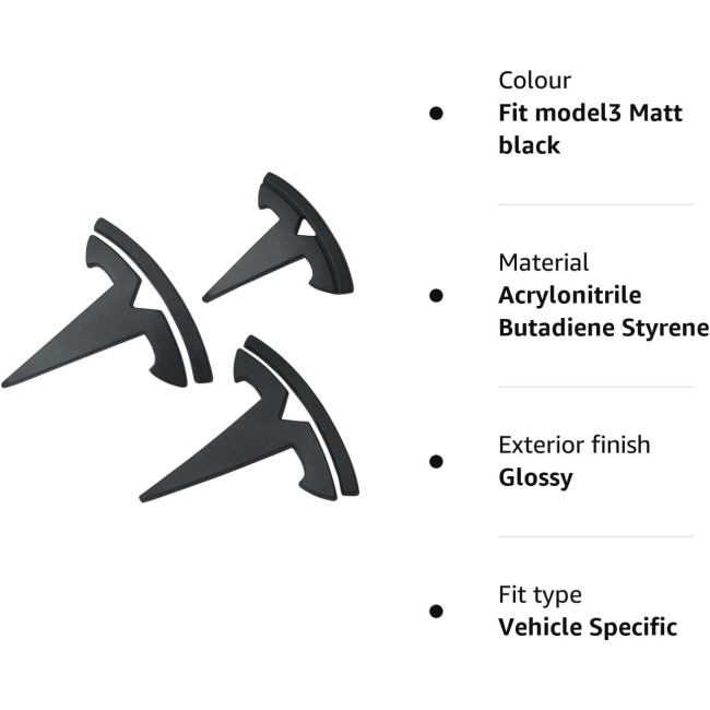 Комплект наклеек GLIART с логотипом Tesla для Model 3, матово-черные 3шт (3016)