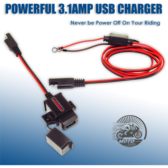 Комплект USB-портів MOTOPOWER MP0609A для мотоцикла 3.1A, адаптер SAE-USB для мотоцикла (0193)