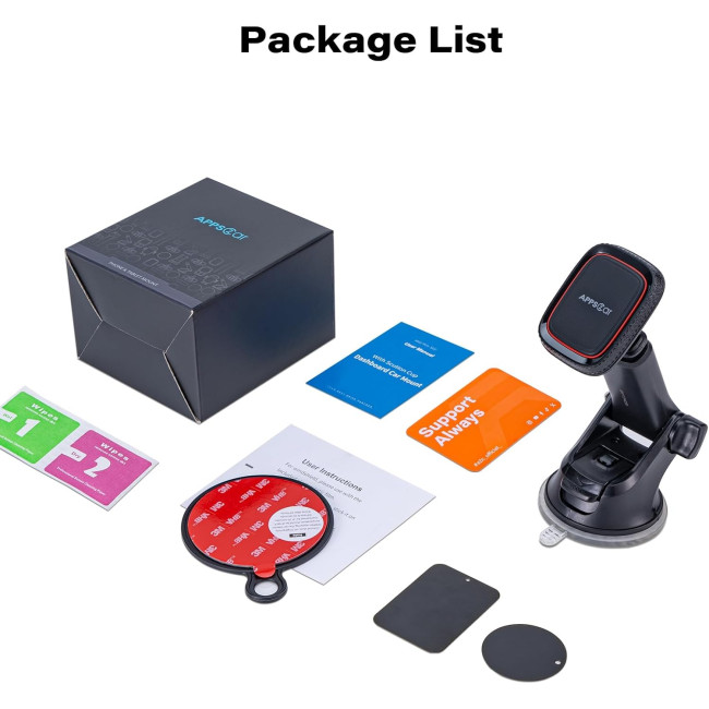 Магнітне кріплення для телефону APPS2Car M02 Pro-S02 для автомобіля, чорно-червоний (3021)
