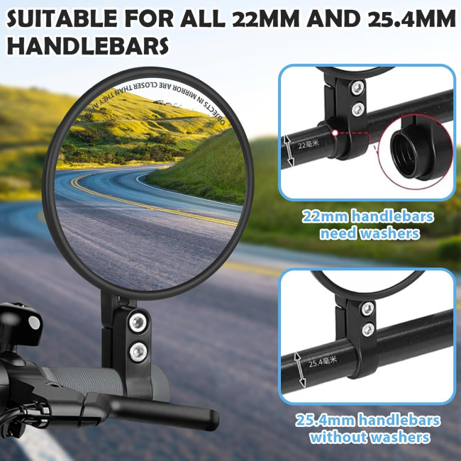 MeYuxg комплект із 2 круглих дзеркал MYX-HSJ2pc-034-BJ20 на торці керма, чорний (5064)