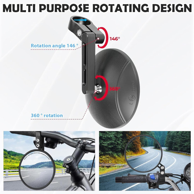 MeYuxg комплект із 2 круглих дзеркал MYX-HSJ2pc-034-BJ20 на торці керма, чорний (5064)