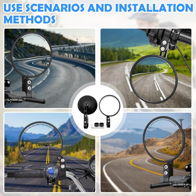 MeYuxg комплект із 2 круглих дзеркал MYX-HSJ2pc-034-BJ20 на торці керма, чорний (5064)