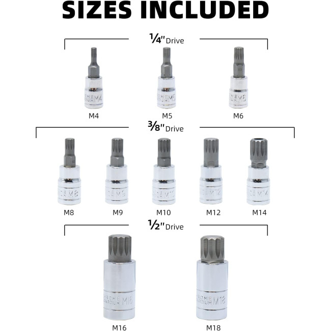 Набір торцевих ключів CCLIFE 5603 10 x XZN Torx M4 - M18, S2 з легованої сталі (0038)