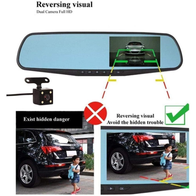 Автомобільне дзеркало відеореєстратор DVR Blackbox із двома камерами (my-017)