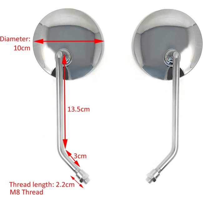 Пара круглих дзеркал Alchemy Parts 7501 для мопеда-скутера, хромовані (4034)