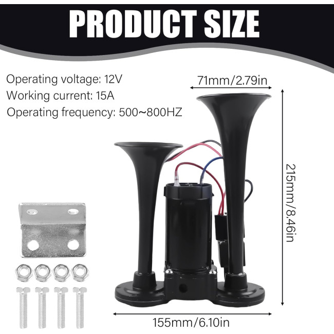 Подвійний трубний пневматичний клаксон GBKDQQ GMT263-laba з компресором для вантажівок (2145)