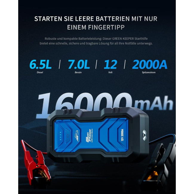 Портативний стартерний кабель GREEN KEEPER ‎GK-J1202 та підсилювач 2000 A 12 В (3148)