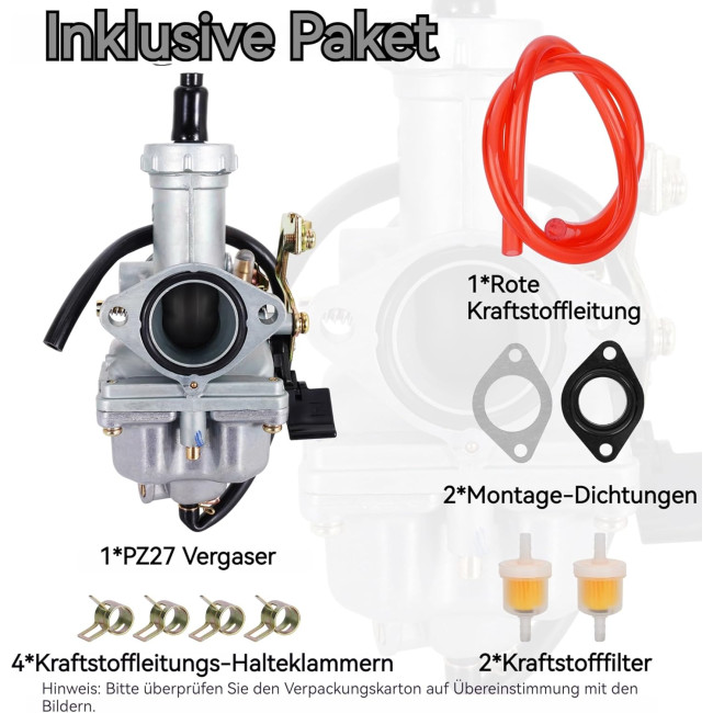 RUTU Карбюратор PZ27, підходить для CG 125cc 150cc 200cc 250cc 4-тактних ATV Go Kart Dirt Bike (5139)