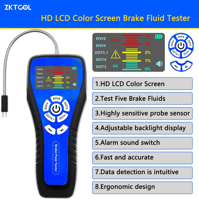 Тестер гальмівної рідини ZKTOOL ZKEU399, для DOT3 DOT4 DOT5.1 ENV6 ENV4 (4149)