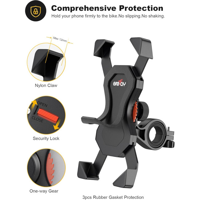 Тримач для телефону Grefay PB03AC для велосипеда, мотоцикла, чорний (2140)