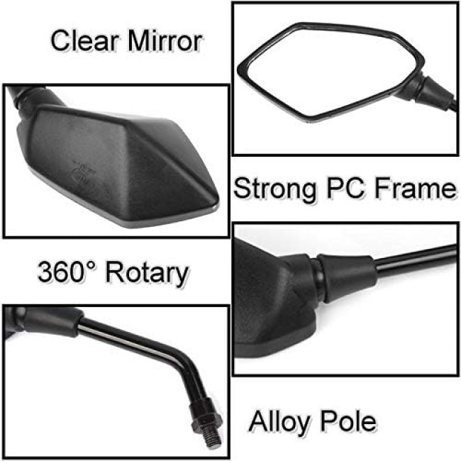 Універсальні дзеркала заднього виду KASER MOTO-F0042 з гвинтом 8 мм для скутерів Kawasaki, Suzuki, Honda, чорний (2088)