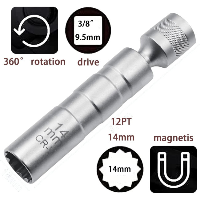  Універсальний магнітний ключ ZKTOOL ‎ZKEU028 для свічок запалювання, 14мм (4152)