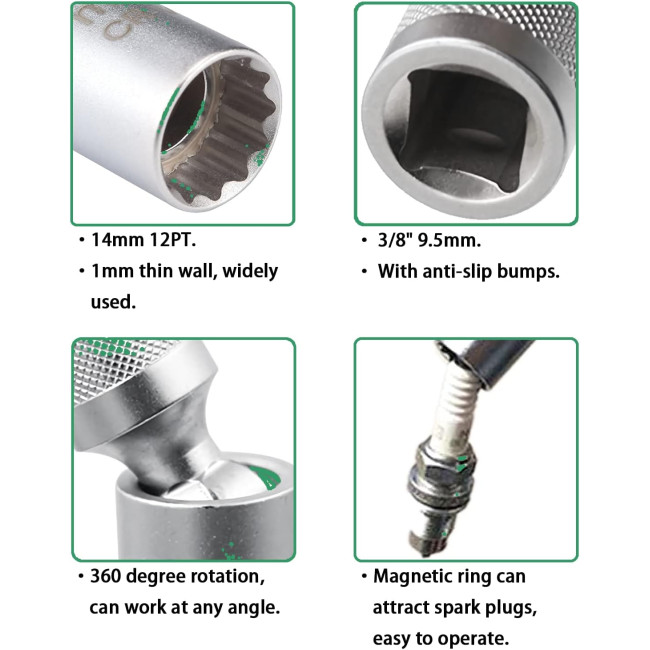 Універсальний магнітний ключ ZKTOOL ‎ZKEU028 для свічок запалювання, 14мм (4152)