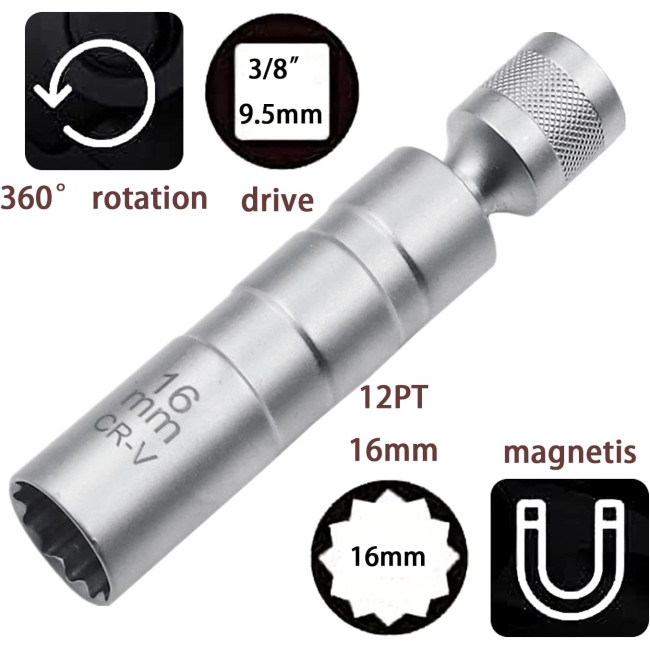 Універсальний магнітний ключ ZKTOOL ‎ZKEU029 для свічок запалювання, 16мм (4153)