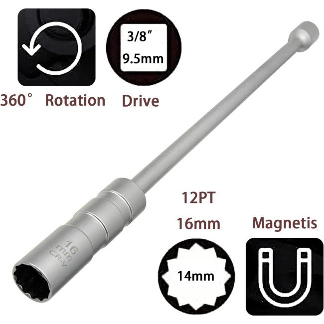  Універсальний магнітний ключ ZKTOOL ‎ZKEU042 для свічок запалювання, 16мм (4150)