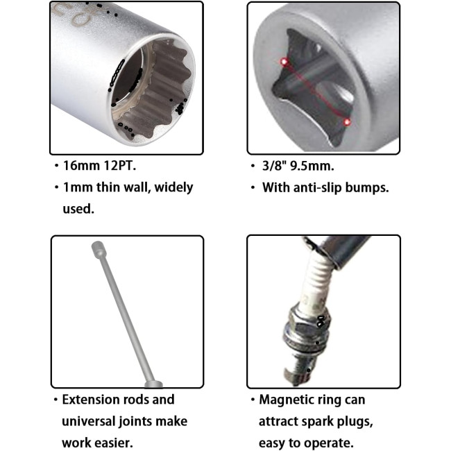  Універсальний магнітний ключ ZKTOOL ‎ZKEU042 для свічок запалювання, 16мм (4150)