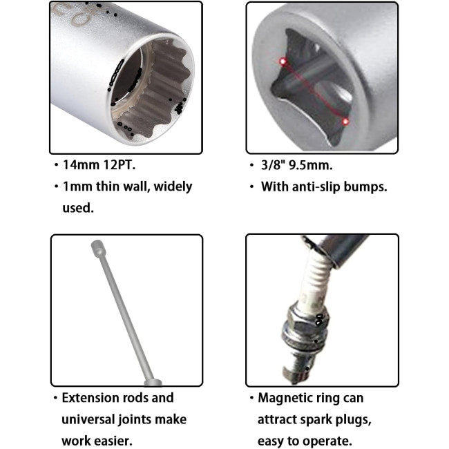  Універсальний магнітний ключ  ZKTOOL ‎ZKEU043  для свічок запалювання, 14мм (4151)