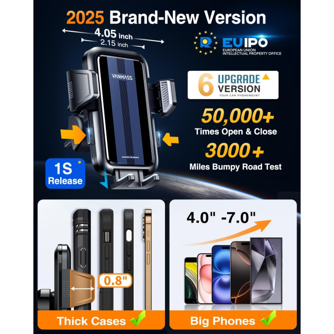 VANMASS Патентоване безпечне кріплення для мобільного телефону, чорне (5077)