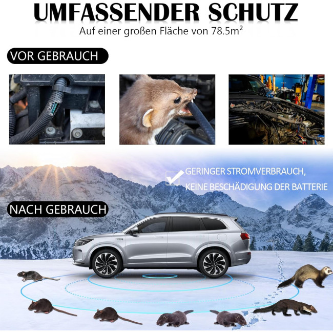 Warmfay Автомобільний відлякувач куниць, 2 режими з багаточастотним ультразвуком та спалахом, 12 В (5030)