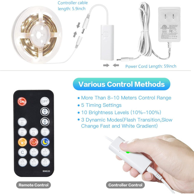 Белые светодиодные ленты WOBSION CL07-6000 5м. Bluetooth и ИК-пульт дистанционного управления, с регулируемой яркостью, 300 светодиодов (0053)