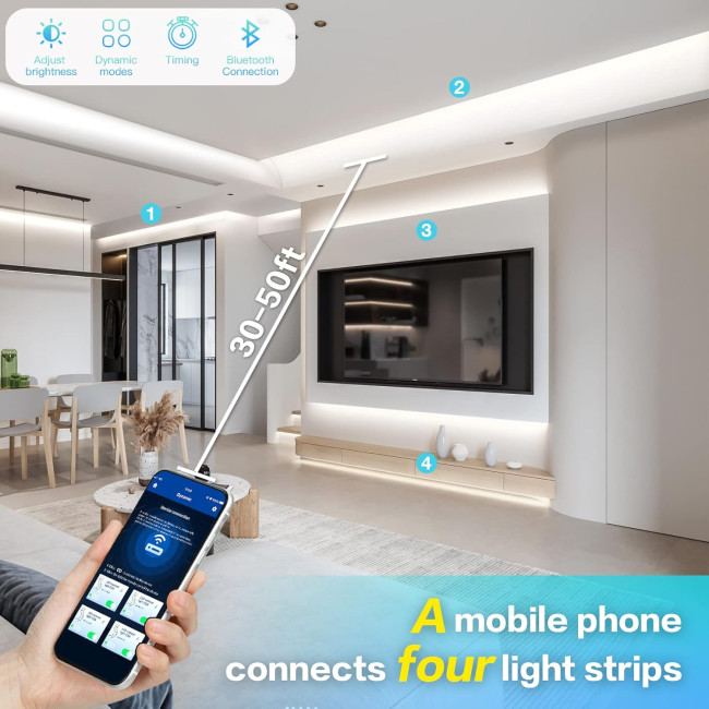 Белые светодиодные ленты WOBSION CL07-6000 5м. Bluetooth и ИК-пульт дистанционного управления, с регулируемой яркостью, 300 светодиодов (0053)