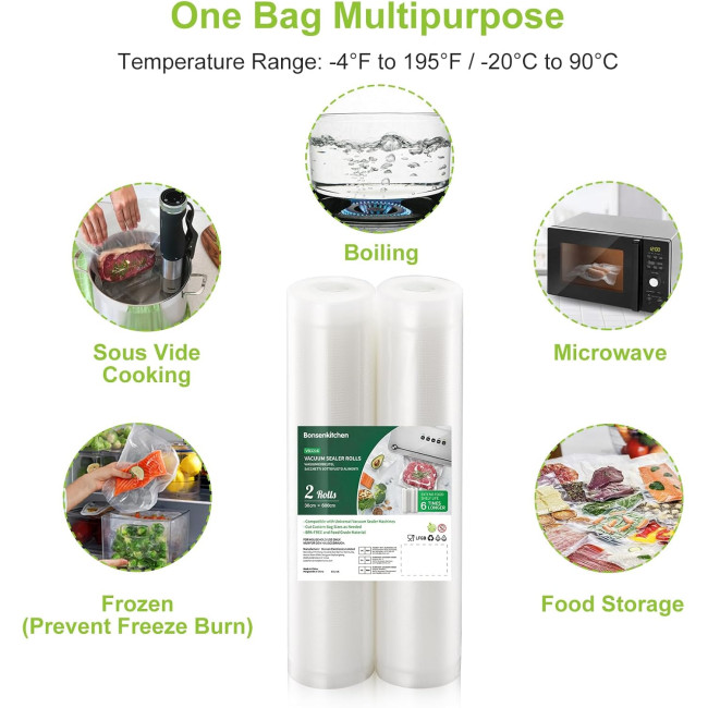 Bonsenkitchen Вакуумні пакети VB3216, 2 рулони, 30 x 600 см, білий (5005)