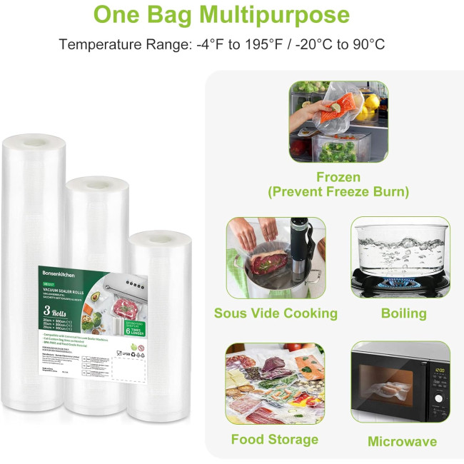Bonsenkitchen Вакуумні рулони VB3217, 20 / 25 / 28 x 300 см, 3 рулони, прозорі (5008)