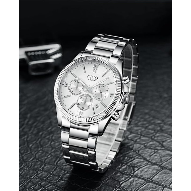 Чоловічі годинники CIVO 8351C з нержавіючої сталі, білий (4081)