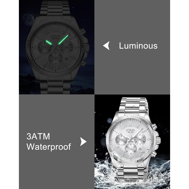 Чоловічі годинники CIVO 8351C з нержавіючої сталі, білий (4081)