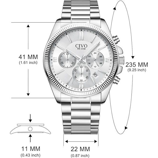 Чоловічі годинники CIVO 8351C з нержавіючої сталі, білий (4081)