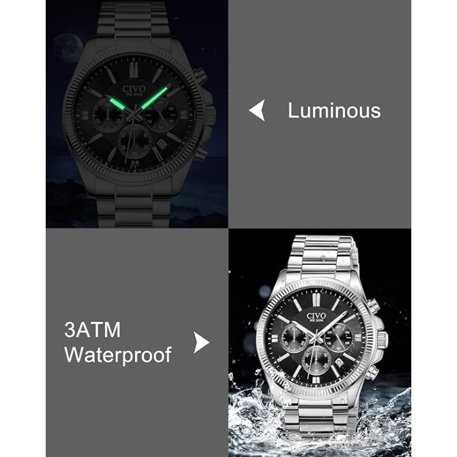 Чоловічі годинники CIVO 8351C з нержавіючої сталі, чорний (4082)