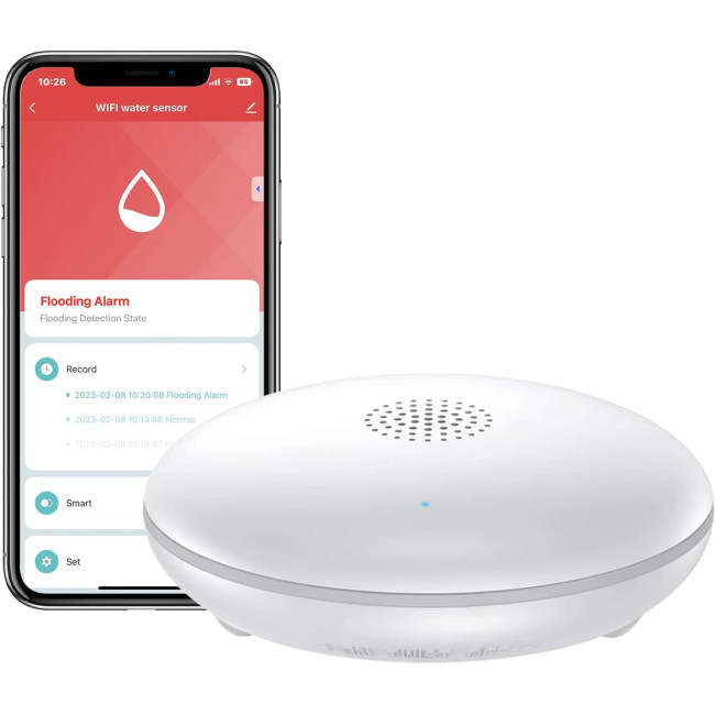 Детектор протікання води HEIMAN WS2WL з батареєю, розумний датчик води, 75 дБ WiFi 2,4 ГГц для кухні, підвалу та ванної кімнати, білий (0067)