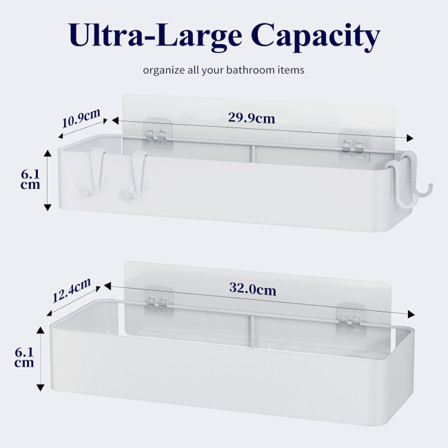 Душова полиця Kitsure, органайзер для ванної кімнати, 2 шт, полиця для ванної кімнати без свердління з великою місткістю, біла (2078)