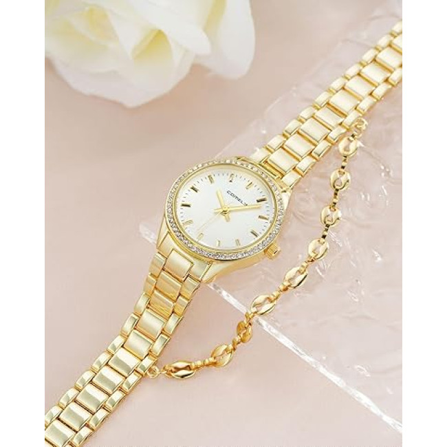 Годинник CIVO 2030-2 з нержавіючої сталі зі шкіряним ремінцем для жінок, золотий (4077)