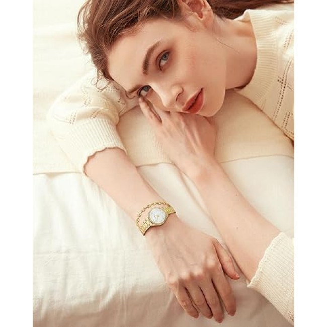 Годинник CIVO 2030-2 з нержавіючої сталі зі шкіряним ремінцем для жінок, золотий (4077)